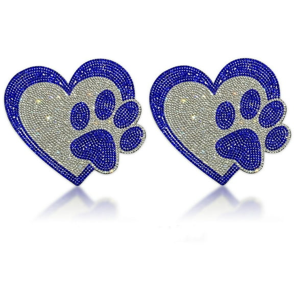 2Pcs Dog Paw Heart Print Stickers Bling Crystal Car Decoration Rhinestone Paw Decals for Car Bumper Window Laptops Decor Blue