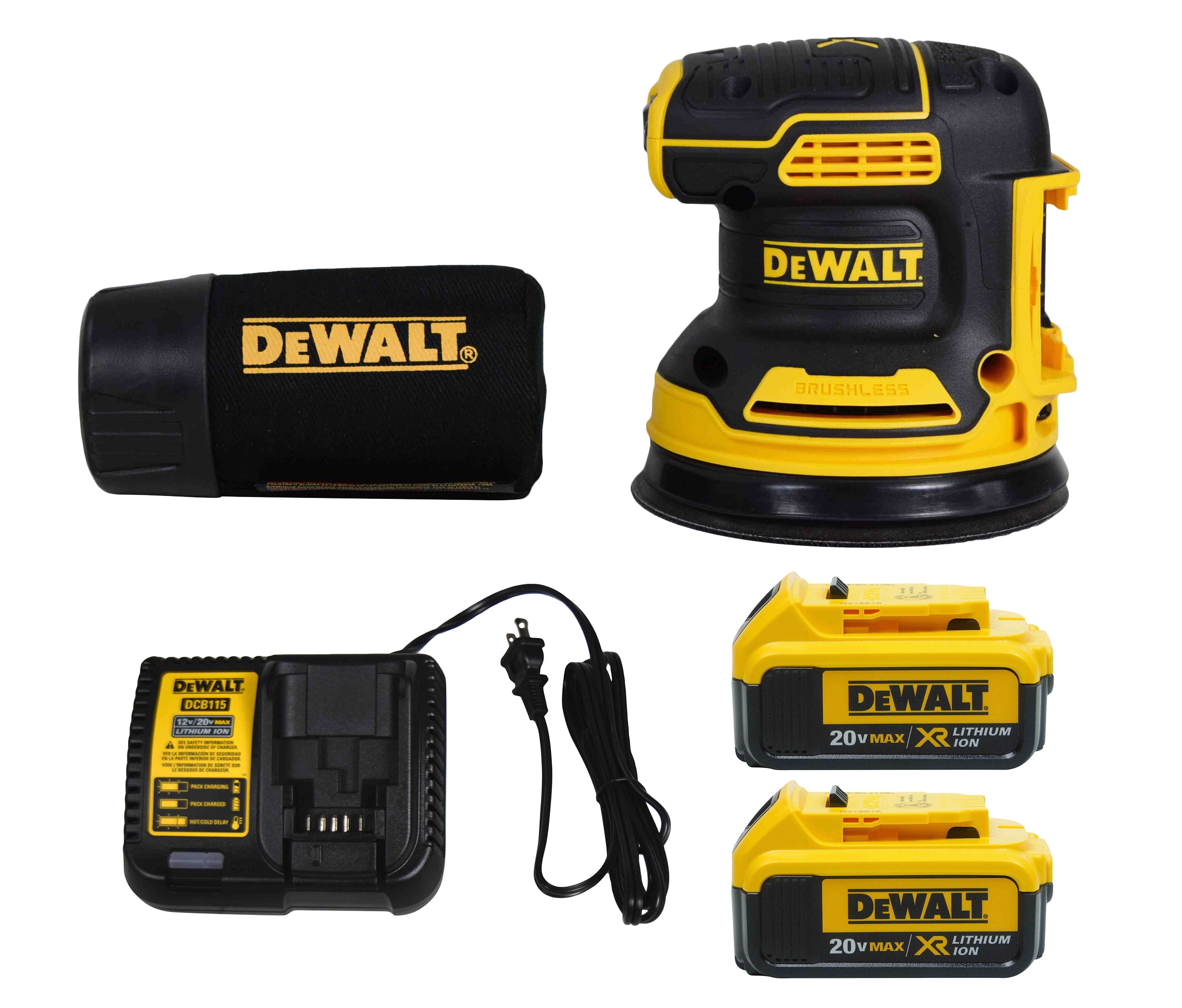 Dewalt DCW210B 20V 5" Orbital Sander, 2 DCB204 20V 4.0AH Battery,DCB115