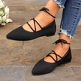 thumbnail image 4 of Miluxas Women’s Knit Pointed Toe Flats, Adjustable Crisscross Ankle Tie Straps Slip On Ballet Shoes, Lace up Non Slip Casual Walking Dress Flats Black 8.5(41), 4 of 5