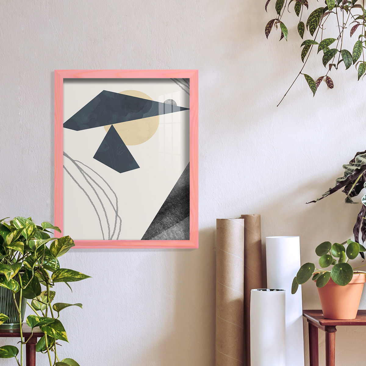 Diamond Slate IV - Framed Print w/glass - Sunset Pink
