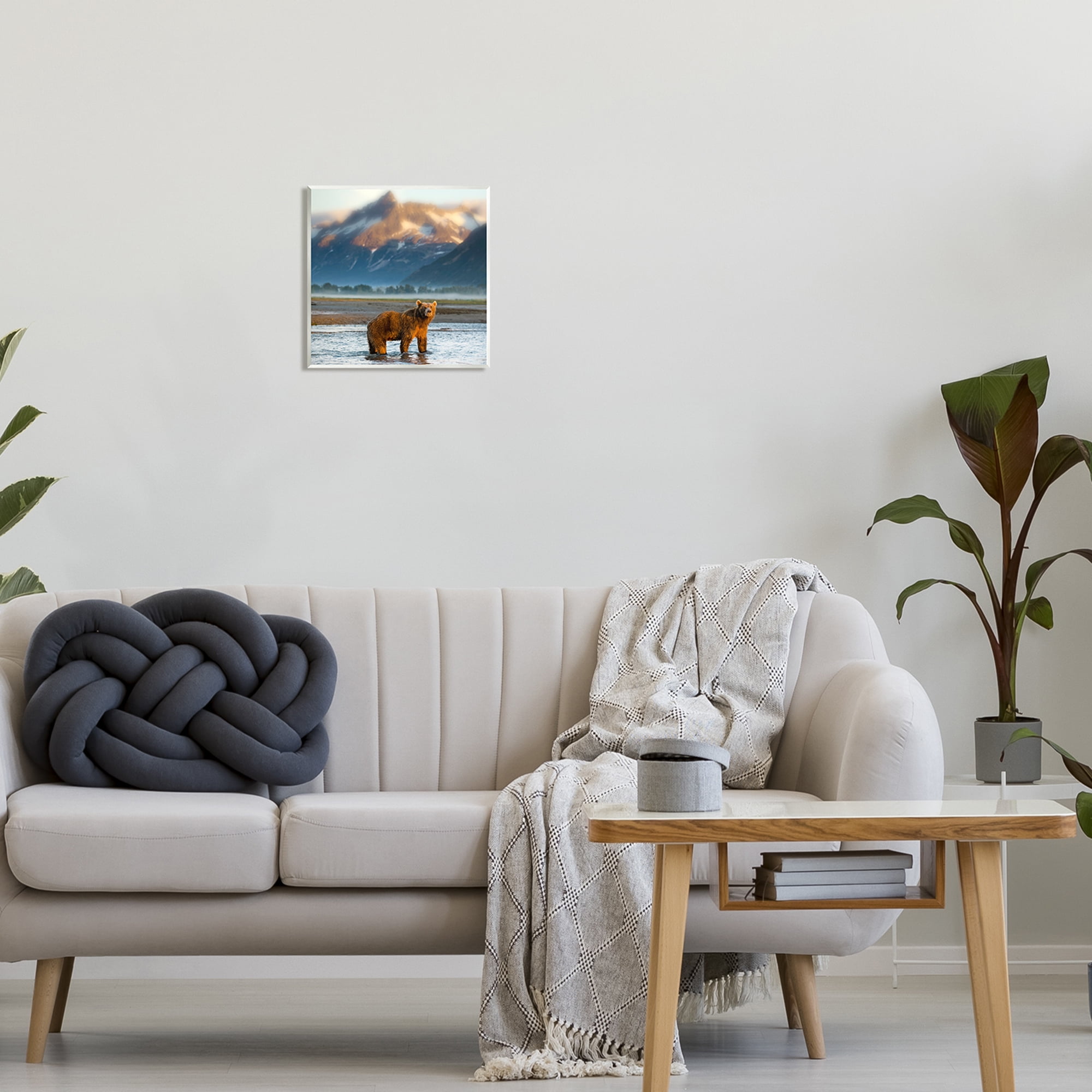 Stupell Industries Bear in Mountain Lake Animals & Insects Photography Unframed Art Print Wall Art, 12 x 12