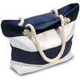 thumbnail image 2 of Muka Women Striped Canvas Tote Shoulder Beach Bag with Inner Zipper Pocket and Rope Handle for Travel, Shopping-Blue/White, 2 of 8