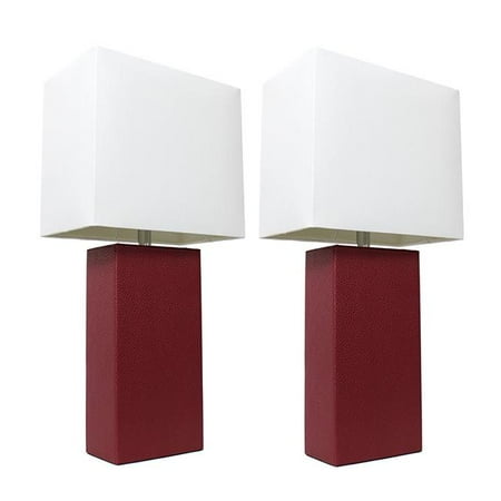 - Alltherages LC2000-RED-2PK Elegant Designs Modern Leather Table Lamp with White Fabric Shade - Red, Pack of 2
