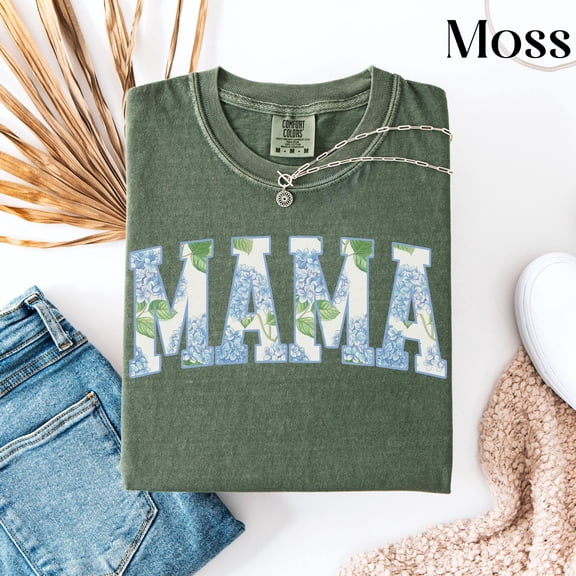 Floral Mama Shirt, Comfort Colors® Hydrangea Blue Mama Shirt, Trendy Mama Shirt, Gift For Mom, Preppy Mama Tee, Mother's Birthday Gift