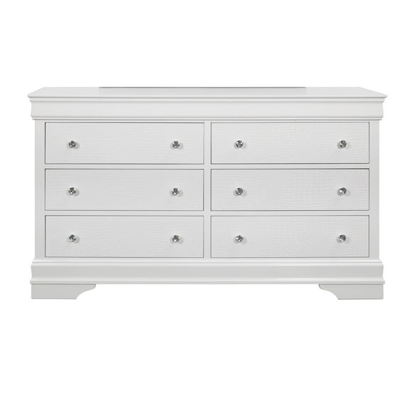 Global Furniture USA Pompei Metallic White 6-Drawer Wood Dresser