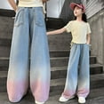 thumbnail image 2 of Girl Jeans Cute Jeans Girls Straight Leg Wide Leg Denim Jeans High Waist Cute Baggy Jeans with Pockets Girls 7-8 Years Clothes, 2 of 9
