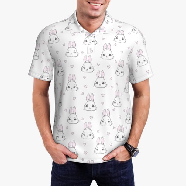 Fotbe Heart Rabbit Camiseta Polo de Golf para Hombre con Estampado – Camisa Deportiva Transpirable con Cuello Abotonado-Medium