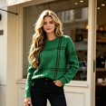 thumbnail image 2 of Sorvello Women's Plaid Knit Sweater, Oversized Crewneck Pullover Long Sleeve, Ribbed Cuffs & Hem Casual Fall Style Green S, 2 of 8