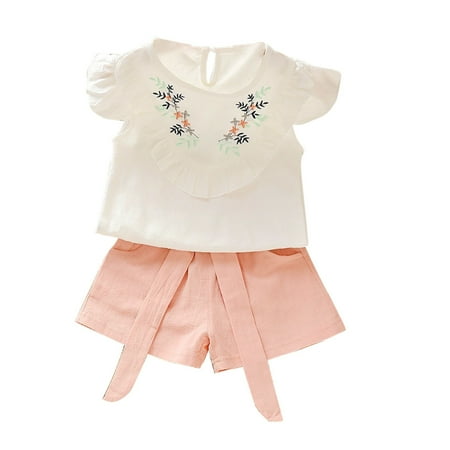

UACY Elegant Children s Clothes Outfits Set Girl Round Neck Sleeveless Flowers Summer Ancient Style Baby Shirt Casual Shirt Set
