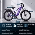thumbnail image 5 of ESKUTE C300 Electric Bike for Adults, 1500W Peak Motor, 32MPH Fast Ebike, 48V 20.8Ah Battery Up to 80 Miles, 26"x4.0" Fat Tire, Full Suspension, 8-Speed Purple, With Bag & Lock & front Basket, UL2849, 5 of 8