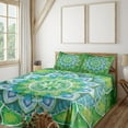 thumbnail image 2 of Ambesonne Mandala Fitted & Top Sheet Set with Shams, Leaf Forms Nature, Green Blue, 2 of 5