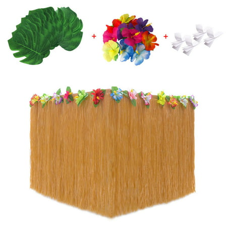 

HOMEMAXS 53pcs Hawaiian Party Table Skirt Desk Skirt with Simulation Monstera for Luau Party Decoration (Set 1)