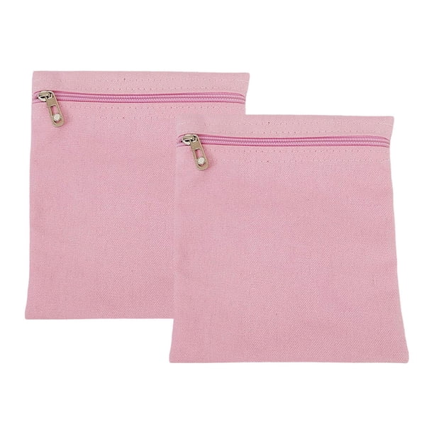 2 piezas de bolsillo cosido con cremallera, billetera pequeña de lona para teléfono, bolsa de viaje resistente rosa