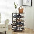 4Tier Round Revolving Shoe Rack with Wheels,Wooden Rotating Shoe Rack