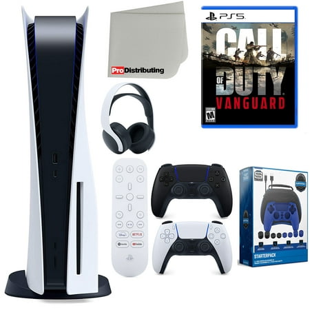 Sony Playstation 5 Disc Version (Sony PS5 Disc) with Midnight Black Extra Controller, Headset, Media Remote, Call of Duty: Vanguard, Accessory Starter Kit and Microfiber Cleaning Cloth Bundle