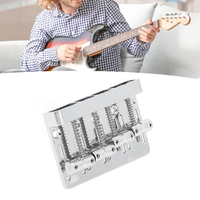 Electric Bass Bridge Tailpiece 4 String Fixed Saddle Retro Style Bass Bridge Replacement With Hex Wrench Screws