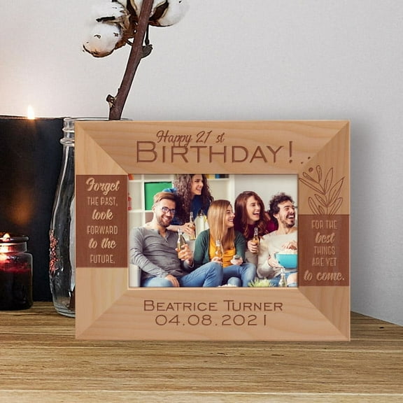 Forget The Past, Look Forward To The Future, For The Best Things Are Yet To Come Personalized Wooden Frame-5" x 3 1/2" Brown Horizontal