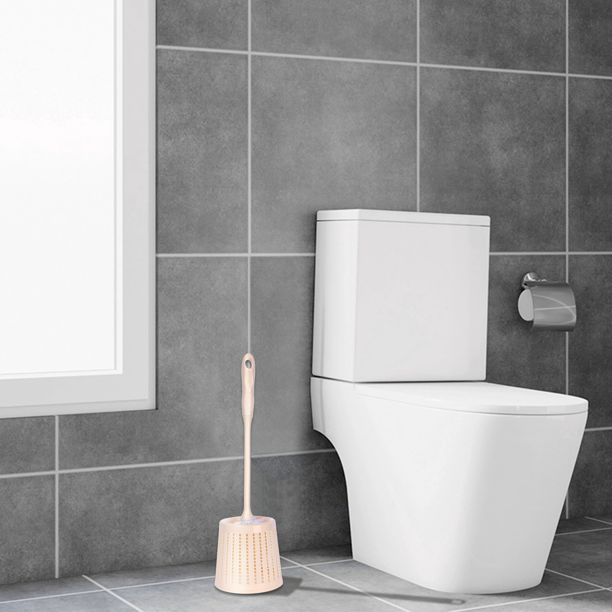 Unique Bargains Toilet Brush Long Handle Flexible Brush Head Yellow 2 Pcs