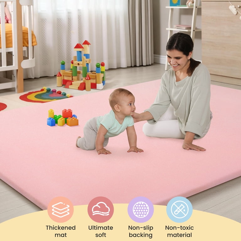 Babyeap Extra Large Play Mat, Removable Washable Cover, Pink photo 6