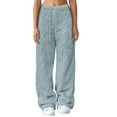 thumbnail image 3 of Women's Plush High Waist Warm Casual Trousers,Fleece Lined Winter Pants with Pockets,Wide Leg Loose Fit Thermal Lounge Pants for Casual Wear,Outdoor Activities and Cold Weather Protection Light Blue, 3 of 7