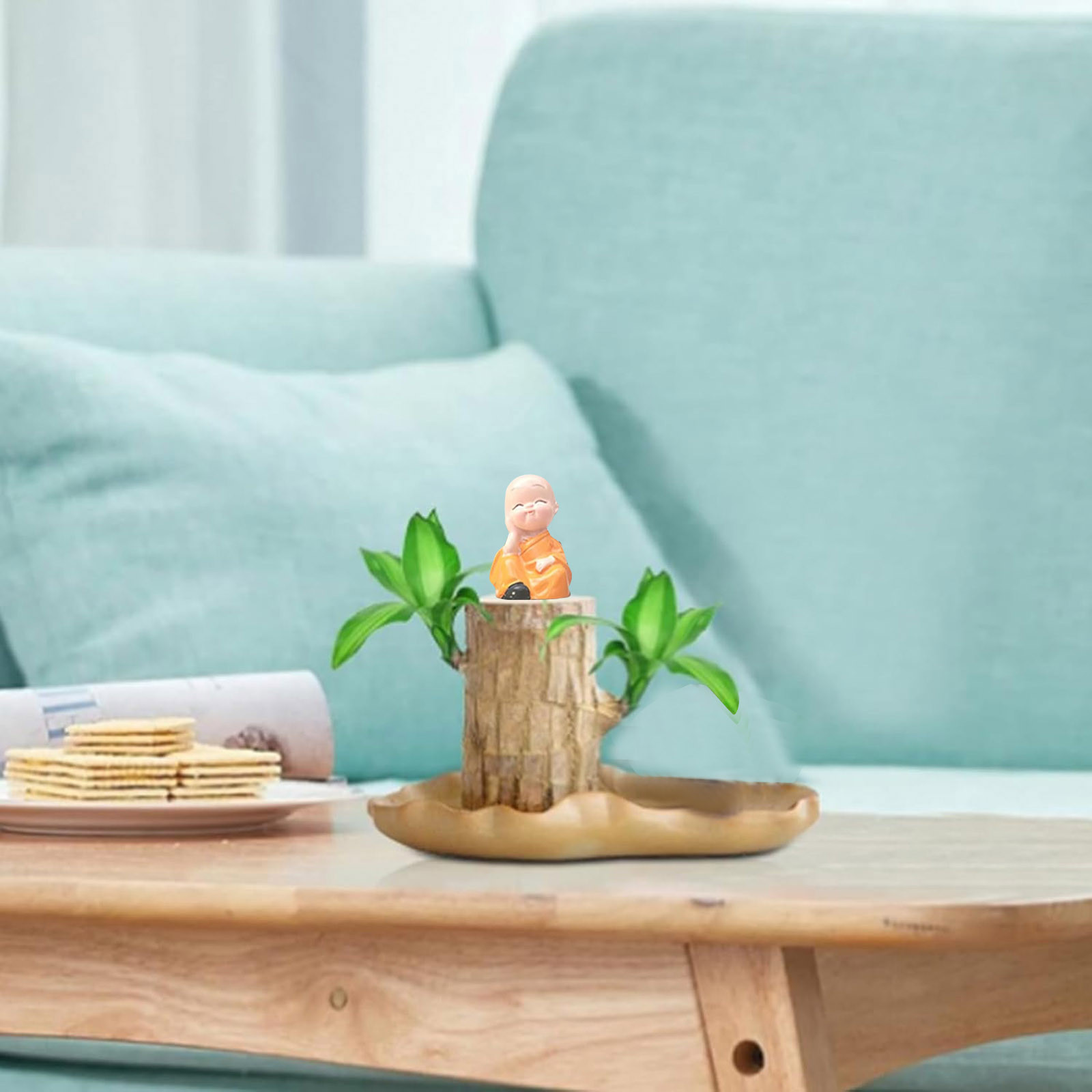 Plante En Bois Porte-bonheur Brésilien Avec Statue De Moine - Décoration De Bureau, Facile D'entretien