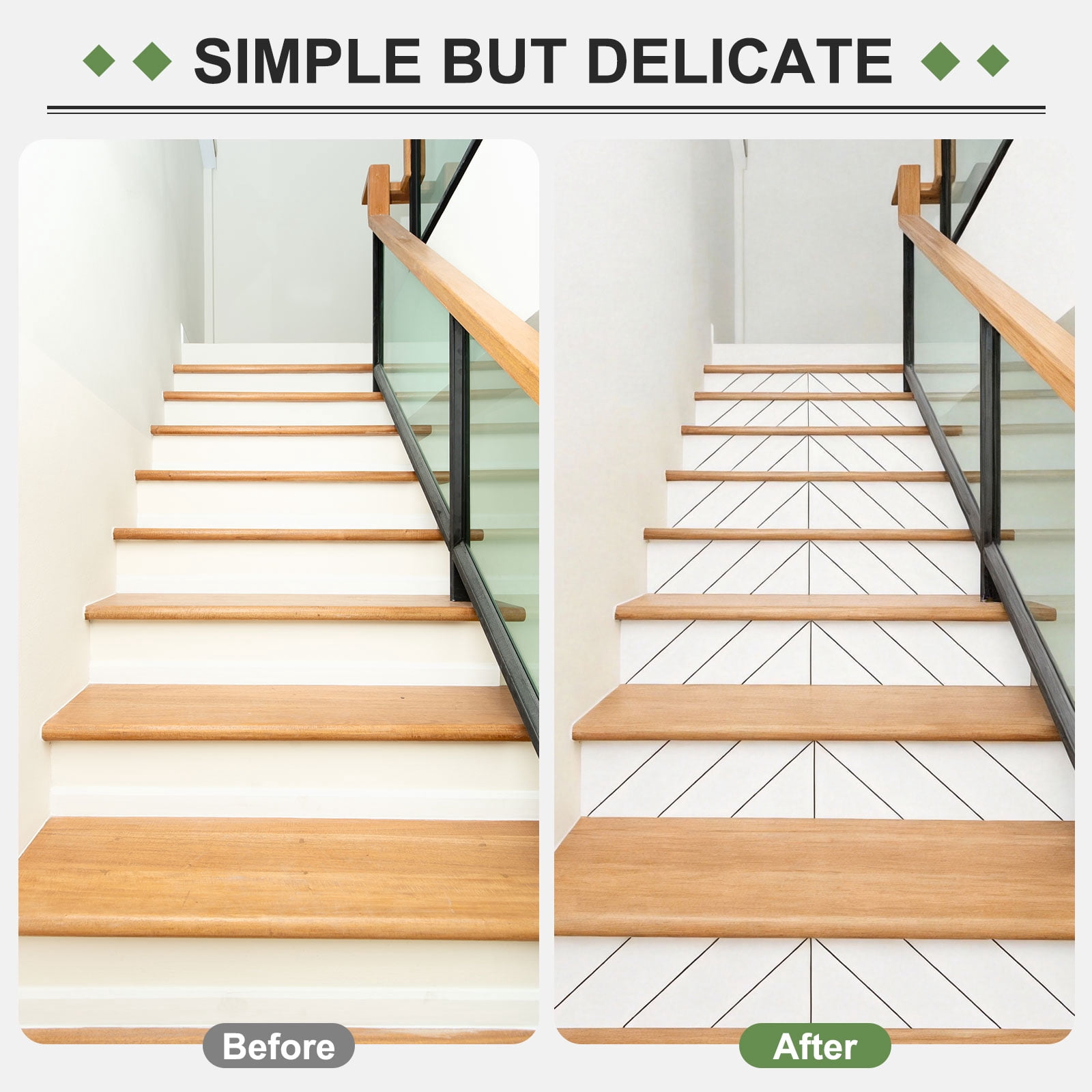 Uxcell 6 Strips Peel and Stick Stair Riser Stickers, 39.37"x7.09" Self-Adhesive Vinyl Scandinavian Stair Covers Riser Decals with Scraper for Stairway Steps, Grey Herringbone