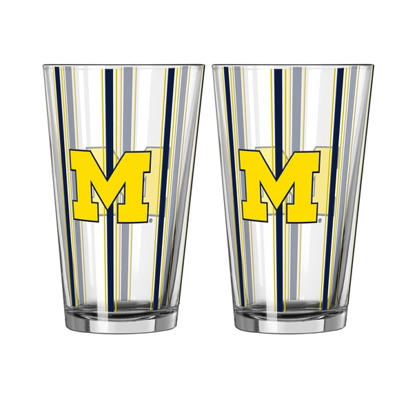 Logo Brands Michigan Wolverines Two-Piece 16oz. Striped Pint Glass Set