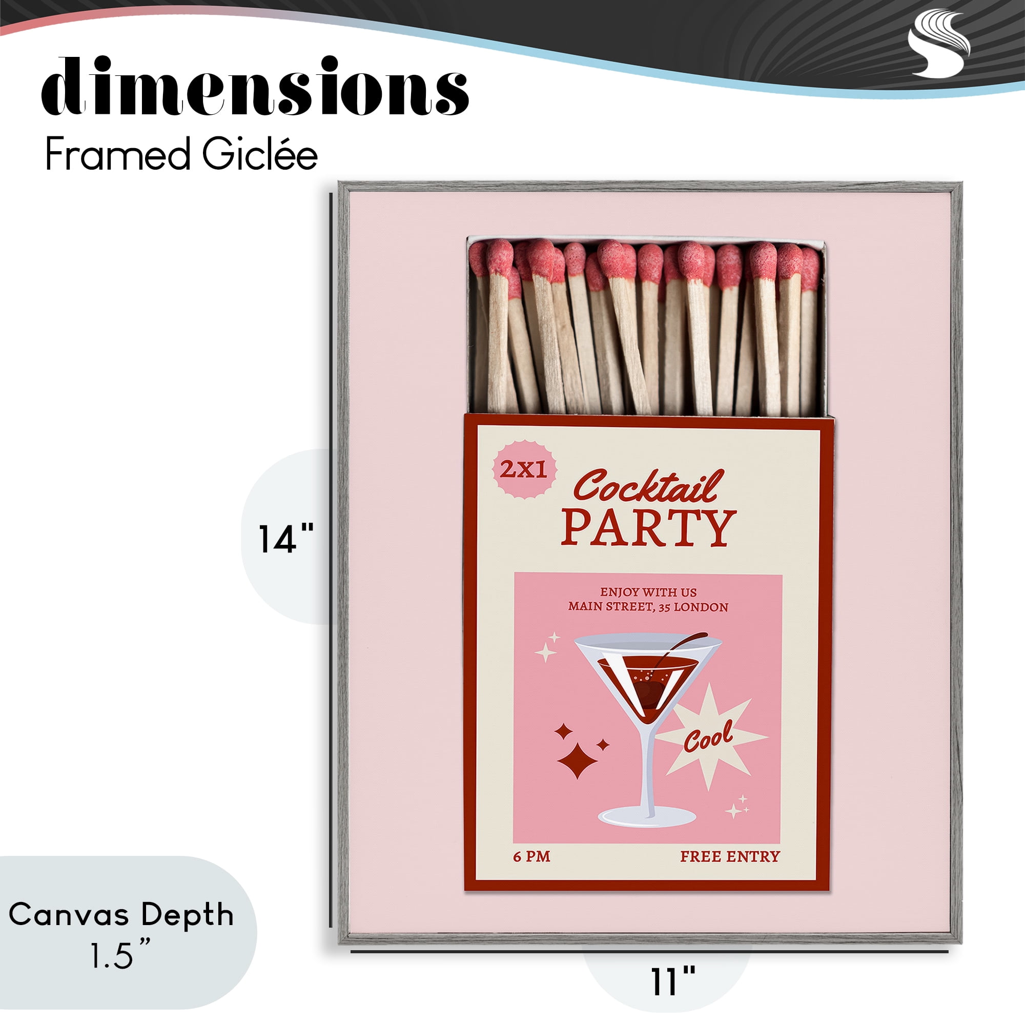 Stupell Industries Cocktail Party Matchbox Gray Framed Giclee Art, design by CAD Designs