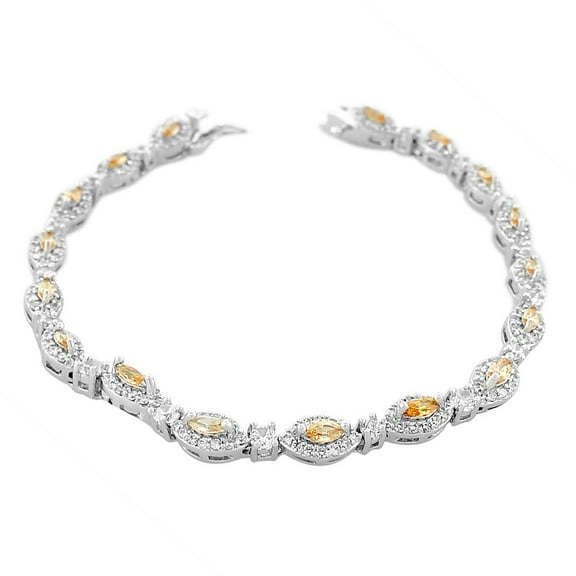 925 Sterling Silver Marquise White Multicolor CZ Classic Tennis Bracelet