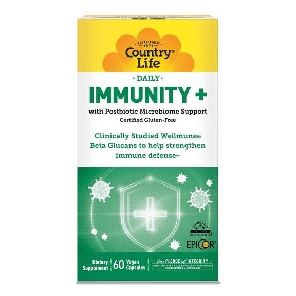 Country Life Immunity with Wellmune and EpiCor, 60 Vegan Capsules | Clinically studied Wellmune beta glucans with EpiCor postbiotic, vitamin C, vitamin D and zinc for immune and gut support