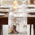 thumbnail image 3 of Western Cowboy Boots Table Runner, Vintage Country Brown Wooden Washable Cotton Linen Table Runners 48 Inches Long, Dresser Scarf Runner for Nightstand/Coffee/End Tables 13''x48'', 3 of 9