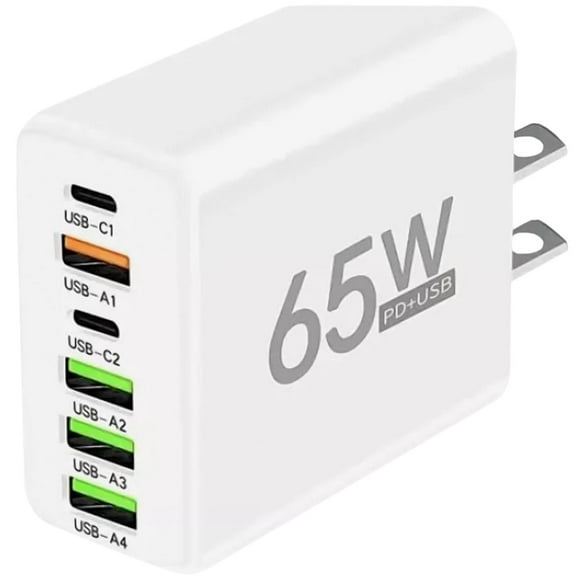 Adaptadores de Carga USB NexusWhite 1 Pza 6 Puertos USB 5V 3A Max 65W 100-240V 50-80Hz Blanco.