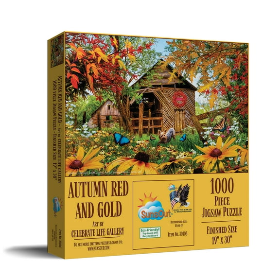 SUNSOUT INC - Autumn Red and Gold - 1000 pc Jigsaw Puzzle by Artist: Celebrate Life Gallery - Finished Size 19" x 30" - MPN# 30106