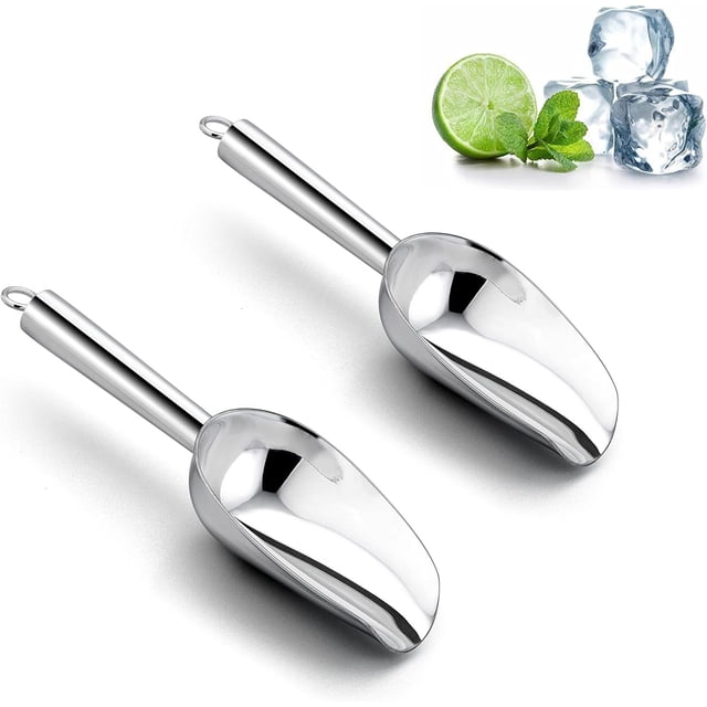 Homikit Juego de 2 palas de hielo de acero inoxidable, pala de metal pequeña de 10.0 in para cocina, bar, fiesta, pala de cubitos de hielo resistente, pulido espejo