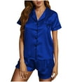 thumbnail image 3 of Weiqiqre Womens Two Piece Sets Silk Satin Pajama Sets Soft Short Sleeve Button Down Sleepwear Top and Shorts 2 Piece Pjs Lounge Set, 3 of 8