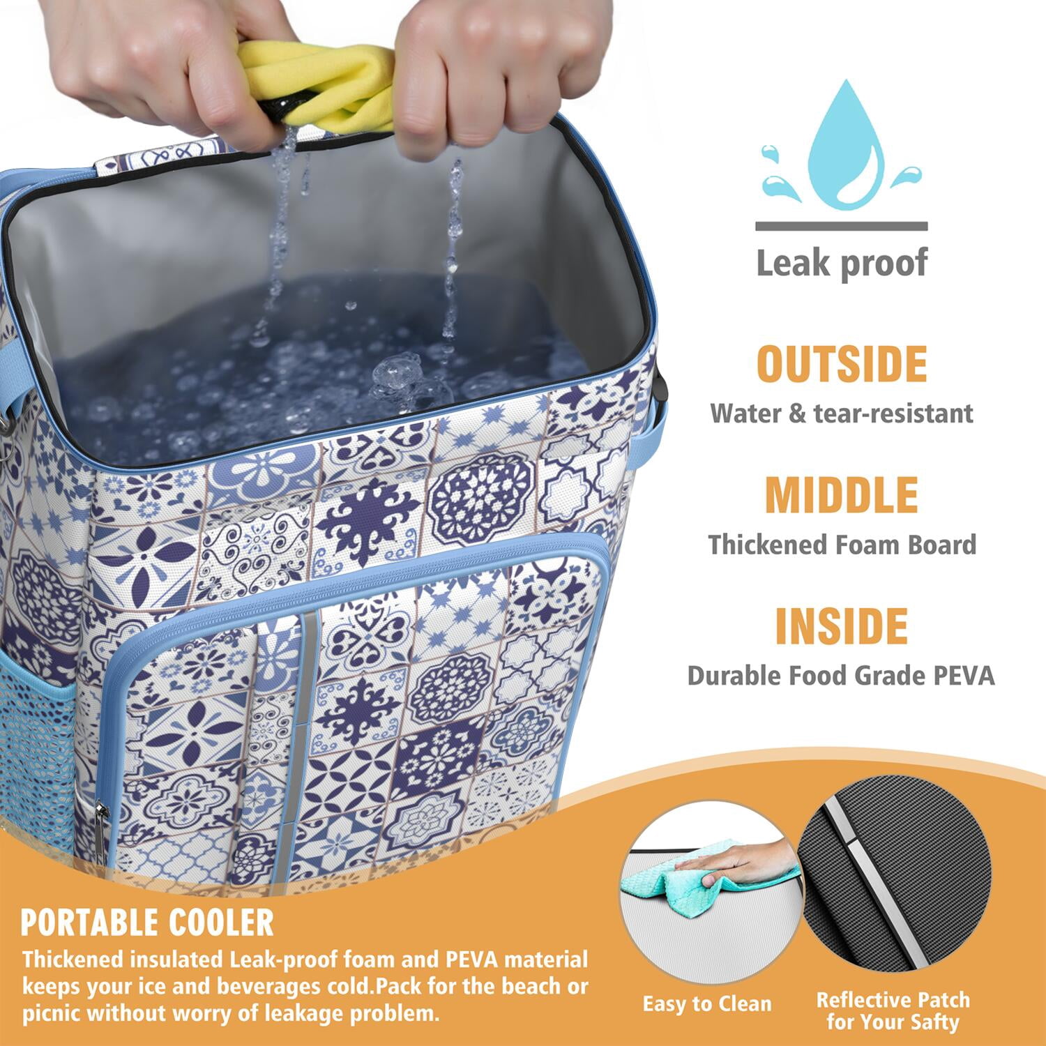 Travel Cooler Bag - Boho Bohemia Flower Camping Beer Cooler Backpack with Bottle Opener- Waterproof Insulated Picnic Backpacks - Cooler Bag for Beach