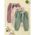 thumbnail image 2 of Bagilaanoe 3-Pack Toddler Babies Girls Joggers Pants 6M 12M 18M 2T 3T Children Girls Elastic Waistband Pants Lounge Athletic Pants Spring Fall Sweatpants for Kids Girls, 2 of 8