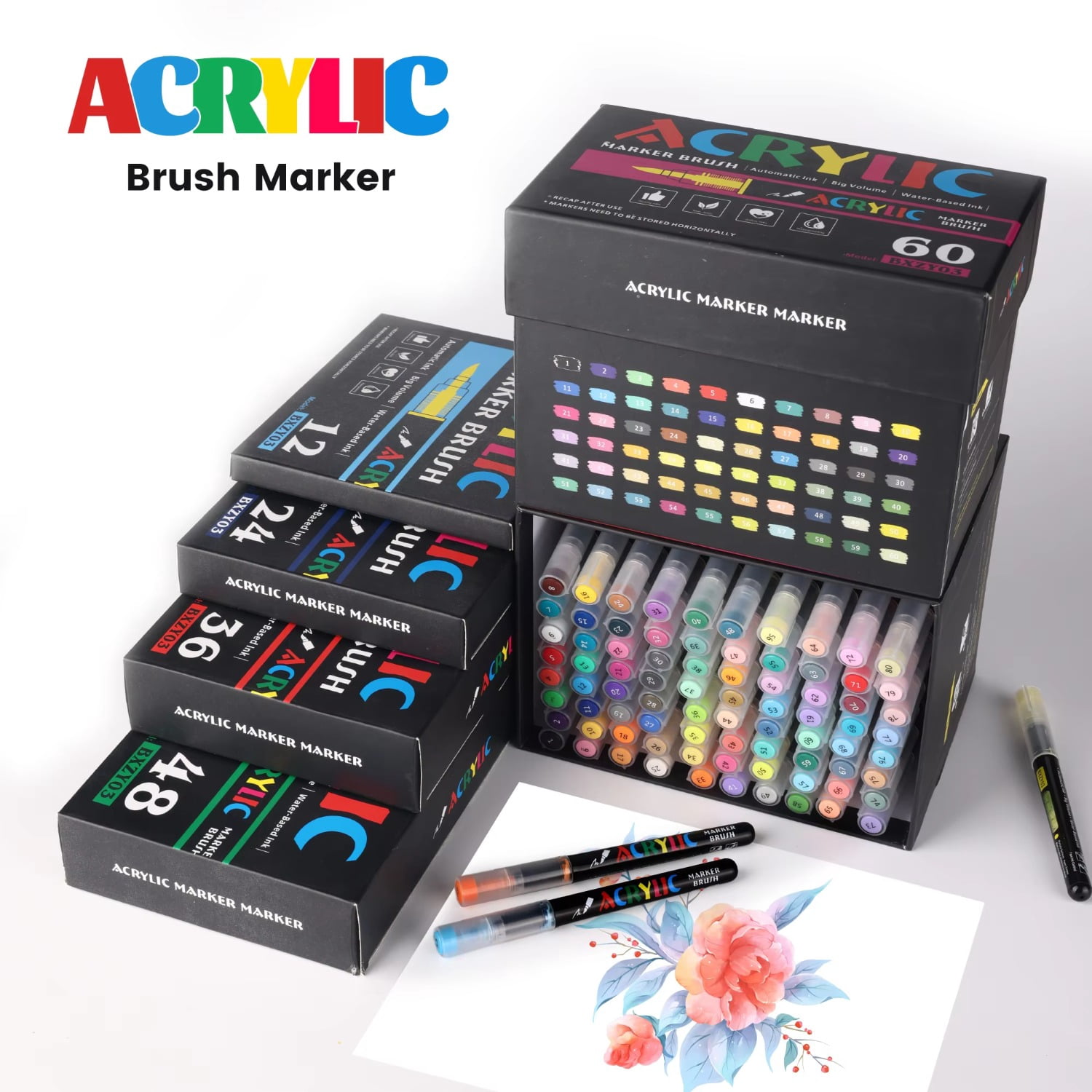 12-60 Colors Direct Liquid Acrylic Paint Marker Sets Professional Drawing Soft Brush Tip Pens Art Supplies Back To Art studio