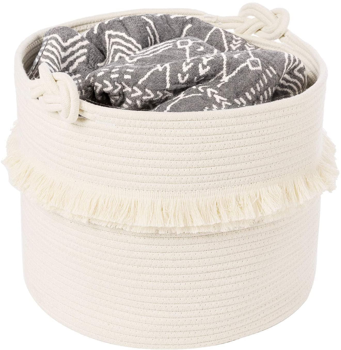 Large Woven Storage Baskets 16'' x 13'' Cotton Rope Decorative Hamper