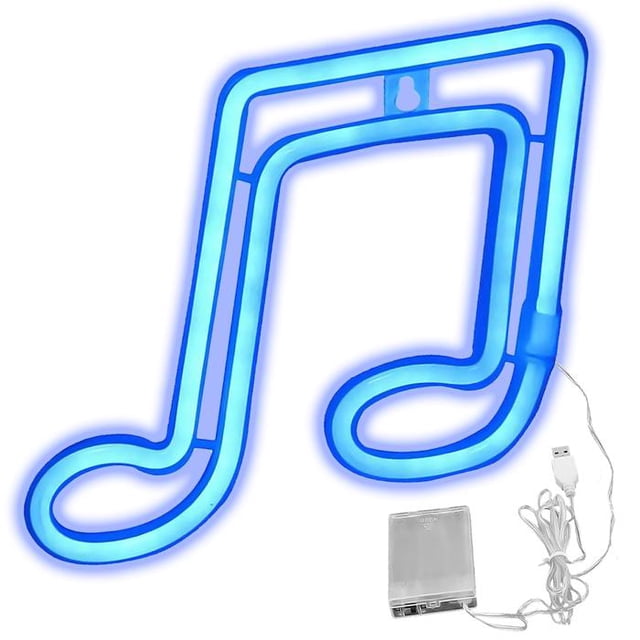 Letrero LED VentDepot MelodyFlare01 1Pza USB o 3 Pilas AA 100lm Doble Corchea Azul