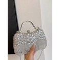 thumbnail image 3 of REMANLAND Women's Sparkling Rhinestone Fringe Evening Handbag with Top Handle and Chain Strap, Silver, 3 of 9