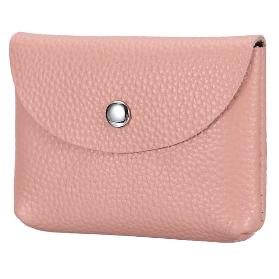 Uxcell Leather Coin Purse, Small Coin Pouch, Portable Pocket Pouch Change Purse Wallet Snap Closure for Women Men Credit Card, Pink