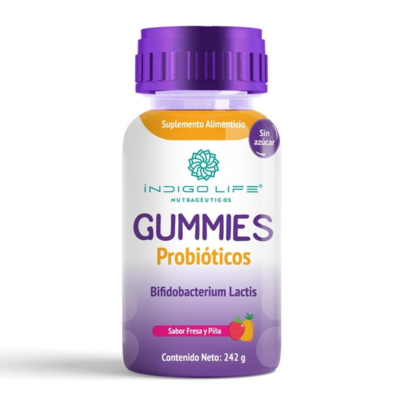 Gummies Probioticos Bifidobacterium Lactis INDIGO LIFE NUTRACEUTICOS Sabor Fresa y Piña 242 gr
