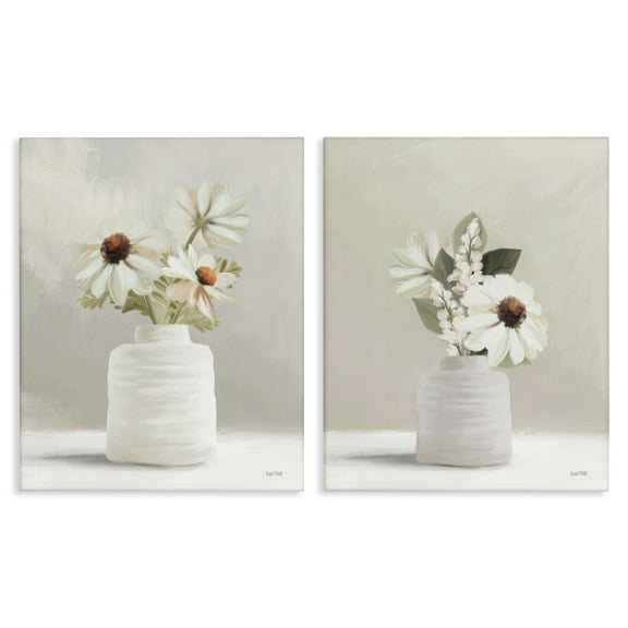Stupell Industries Simply Elegant Floral Vase Plants & Flowers Painting Wrapped Canvas Art Print Wall Art, 16 x 20, Set of 2