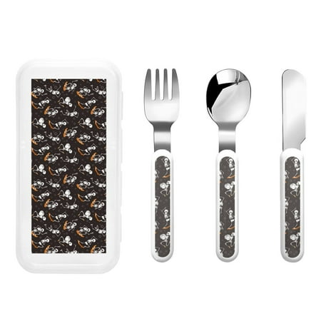 

Zeuib Jumping Skull Print 3 Pieces Children Fork Spoon Knife Set with Travel Case for Lunch Box Stainless Steel Kids Silverware Flatware Set Kids Utensil Set for School (Fork Spoon Knife)