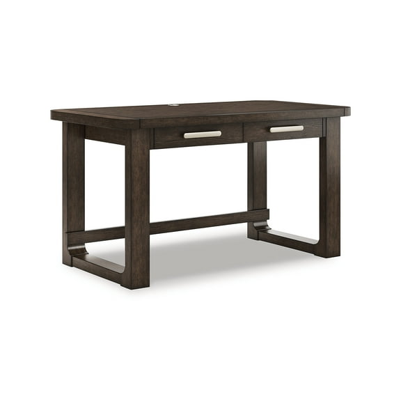 Signature Design by Ashley Breckington Home Office Desk with 2 Drawers - Dark Brown Wood Finish and Cord Management Cutout
