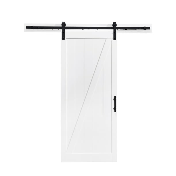 Ove Decors Cornwall Sliding Barn Door, Soft Close, Textured White Wood