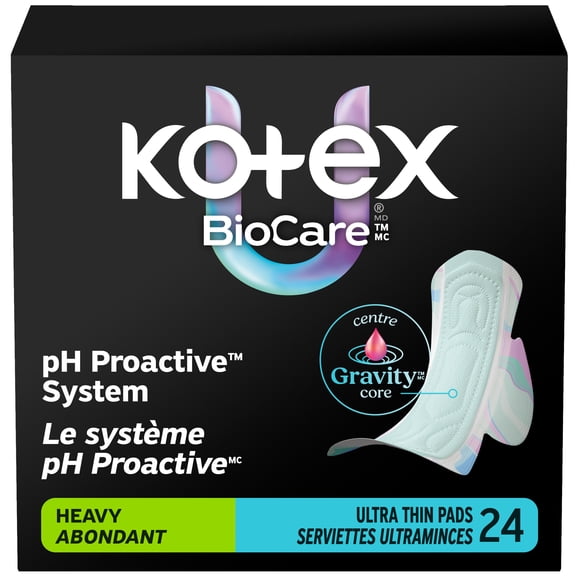 Serviettes ultraminces Kotex BioCare avec ailes, absorption élevée, 24 unités