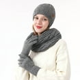 thumbnail image 3 of Women's Winter Hat Gloves Scarf Set Soft Wool Beanie Hat Cable Knit Scarf Gloves 3Pcs Gift Gray, 3 of 5