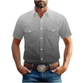 thumbnail image 3 of Gifts for Men! BiZtdJrK Big and Tall Cargo Shirts for Men with Pockets Gradient Color Button Down Tees Shirt Casuak Lapel Short Sleeve Work Tops Gray L, 3 of 9